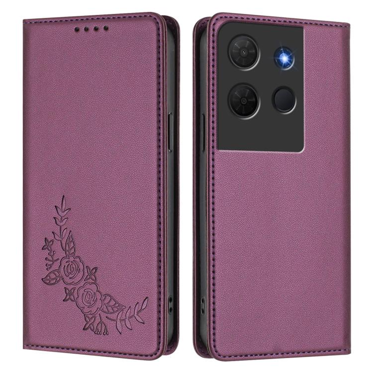 For TCL 503 Peony Embossed Magnetic RFID Vegan Leather Phone Case