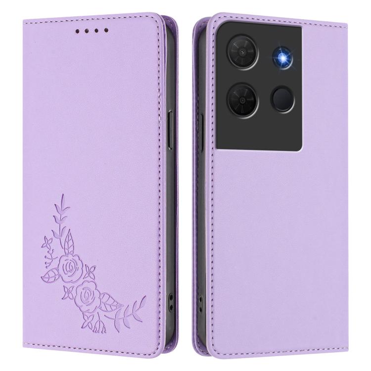 For TCL 503 Peony Embossed Magnetic RFID Vegan Leather Phone Case