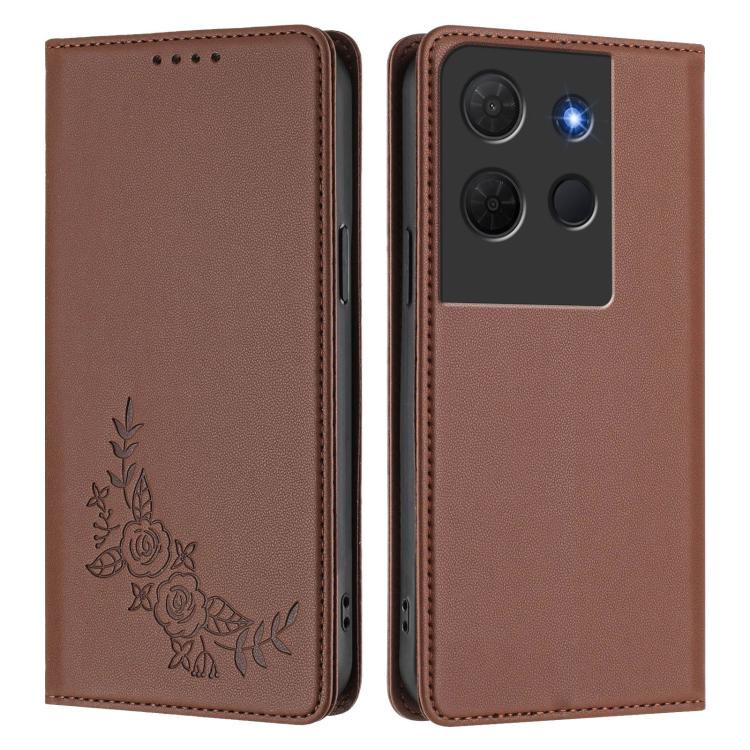 For TCL 503 Peony Embossed Magnetic RFID Vegan Leather Phone Case