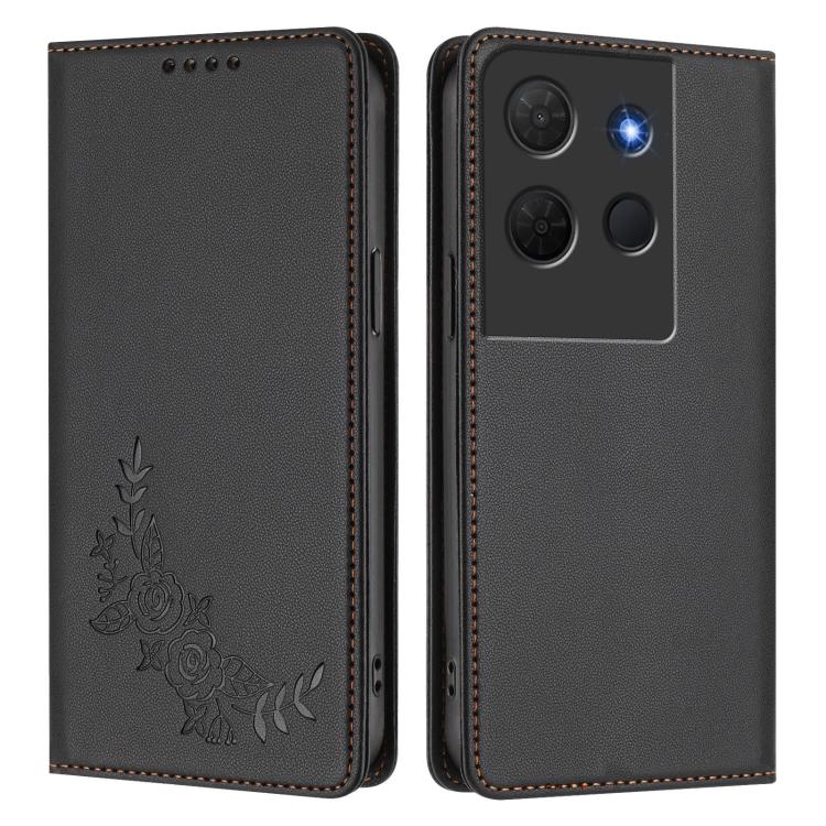 For TCL 503 Peony Embossed Magnetic RFID Vegan Leather Phone Case