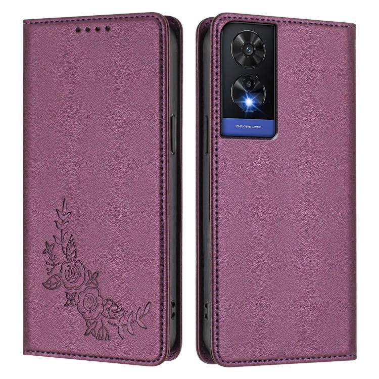 For TCL 505 Peony Embossed Magnetic RFID Vegan Leather Phone Case