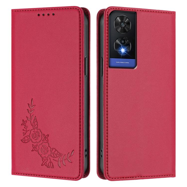 For TCL 505 Peony Embossed Magnetic RFID Vegan Leather Phone Case