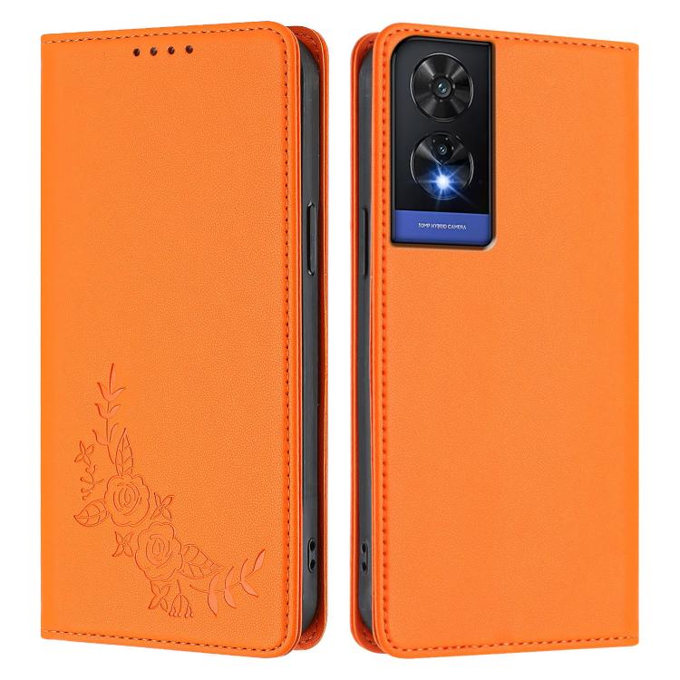 For TCL 505 Peony Embossed Magnetic RFID Vegan Leather Phone Case