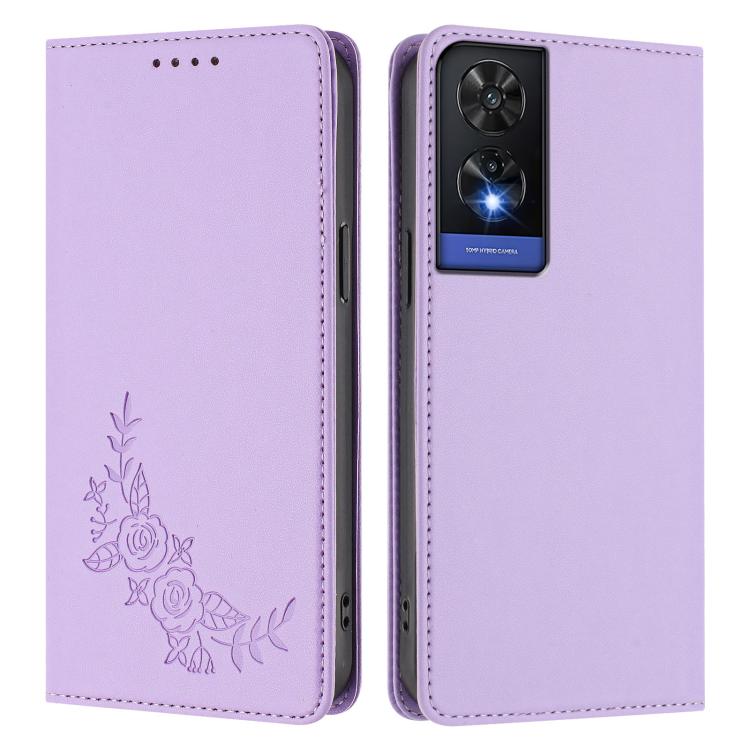 For TCL 505 Peony Embossed Magnetic RFID Vegan Leather Phone Case