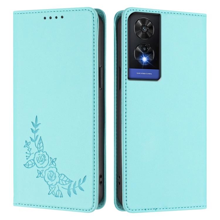For TCL 505 Peony Embossed Magnetic RFID Vegan Leather Phone Case