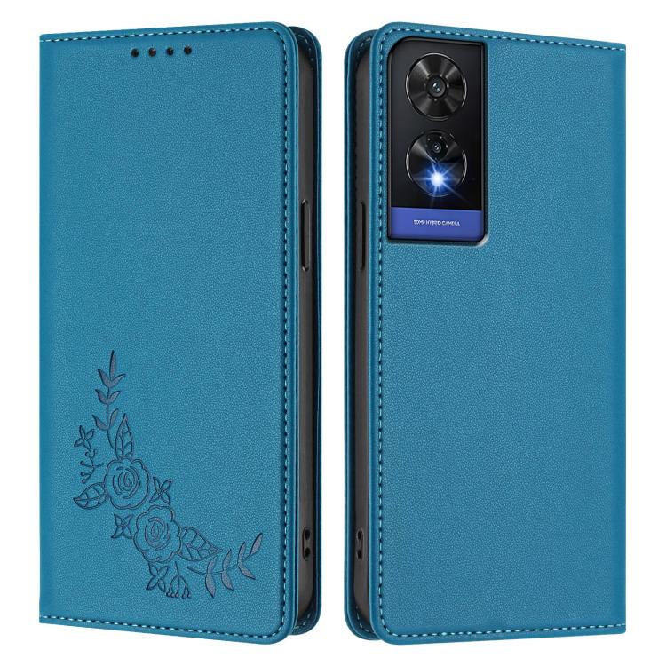 For TCL 505 Peony Embossed Magnetic RFID Vegan Leather Phone Case