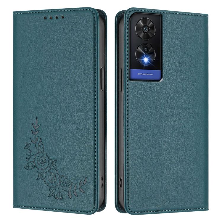 For TCL 505 Peony Embossed Magnetic RFID Vegan Leather Phone Case