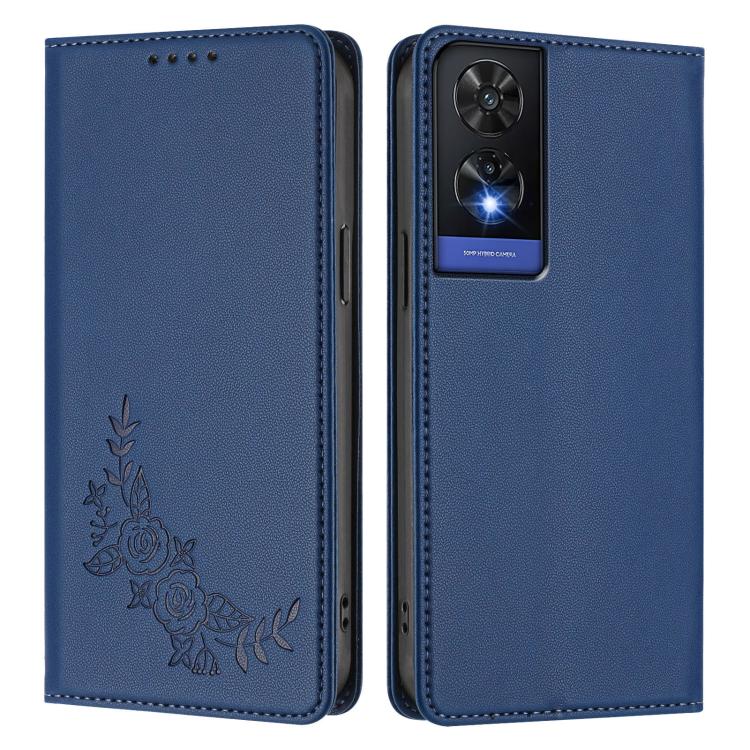 For TCL 505 Peony Embossed Magnetic RFID Vegan Leather Phone Case