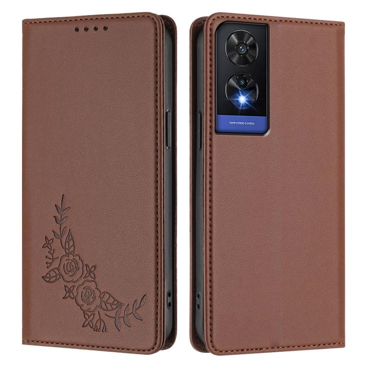 For TCL 505 Peony Embossed Magnetic RFID Vegan Leather Phone Case