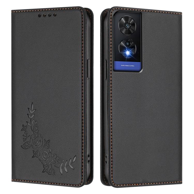 For TCL 505 Peony Embossed Magnetic RFID Vegan Leather Phone Case