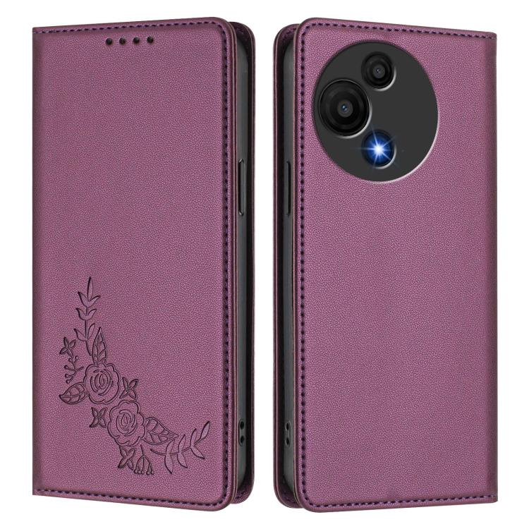 For TCL 605 / 60 SE Peony Embossed Magnetic RFID Vegan Leather Phone Case
