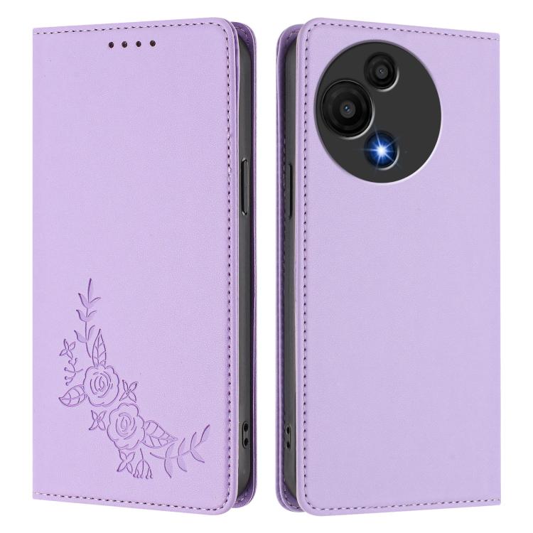 For TCL 605 / 60 SE Peony Embossed Magnetic RFID Vegan Leather Phone Case