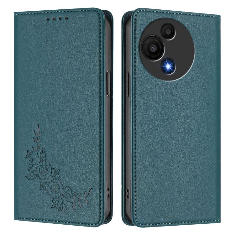 For TCL 605 / 60 SE Peony Embossed Magnetic RFID Vegan Leather Phone Case