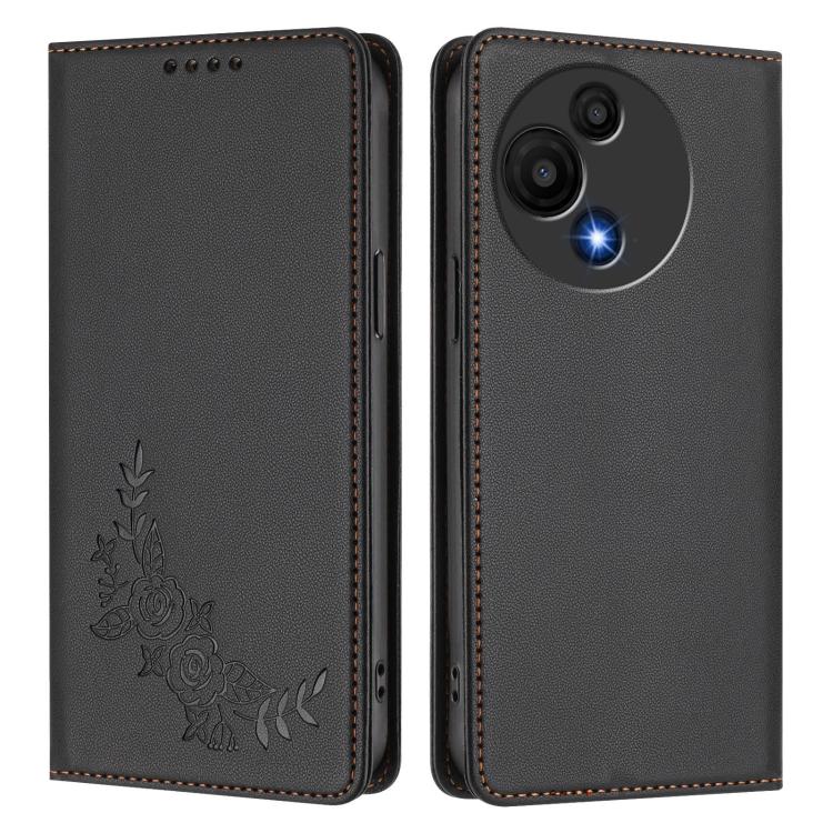 For TCL 605 / 60 SE Peony Embossed Magnetic RFID Vegan Leather Phone Case