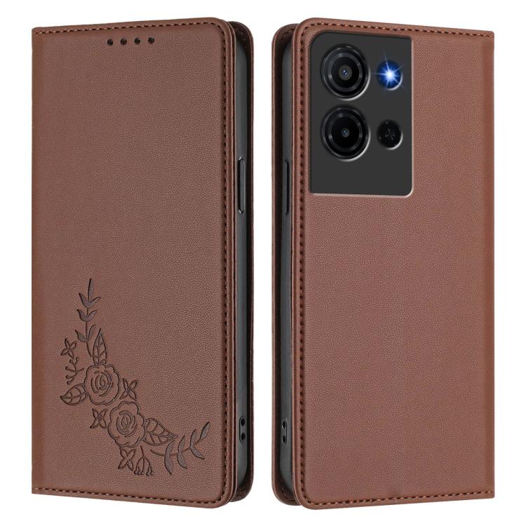 For TCL K32 / K33 Peony Embossed Magnetic RFID Vegan Leather Phone Case