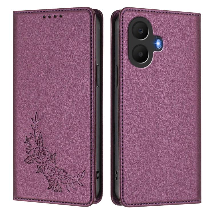 For TCL K70 5G Peony Embossed Magnetic RFID Vegan Leather Phone Case