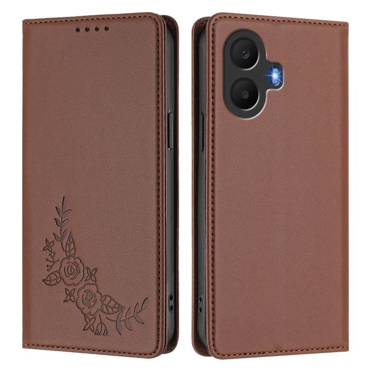 For TCL K70 5G Peony Embossed Magnetic RFID Vegan Leather Phone Case
