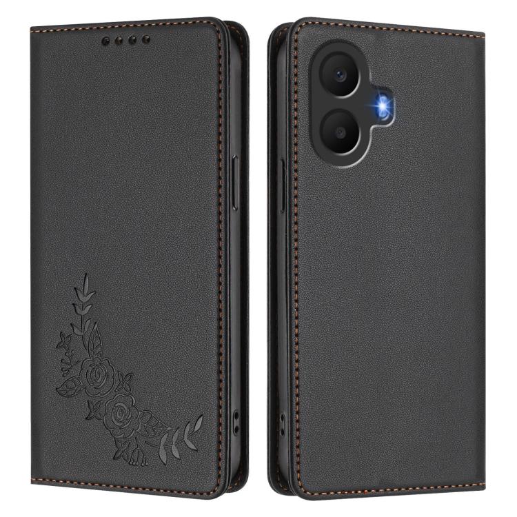 For TCL K70 5G Peony Embossed Magnetic RFID Vegan Leather Phone Case