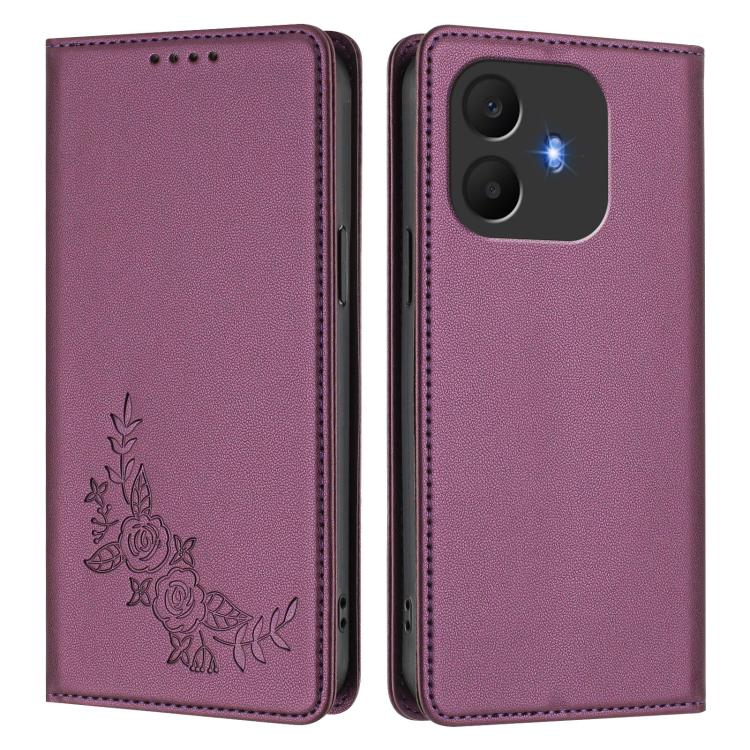 For TCL K70 Power 4G / K70 4G Peony Embossed Magnetic RFID Vegan Leather Phone Case