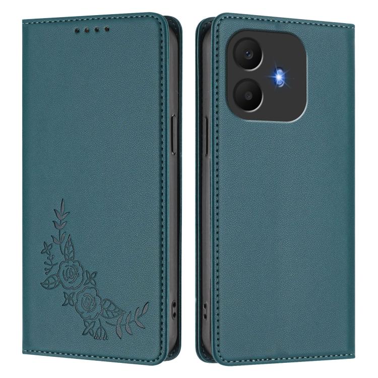 For TCL K70 Power 4G / K70 4G Peony Embossed Magnetic RFID Vegan Leather Phone Case