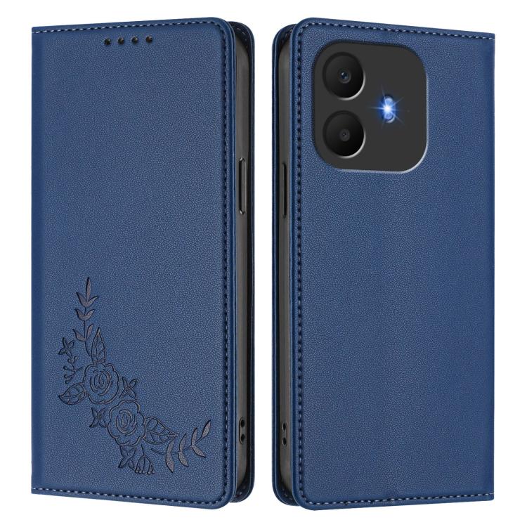 For TCL K70 Power 4G / K70 4G Peony Embossed Magnetic RFID Vegan Leather Phone Case