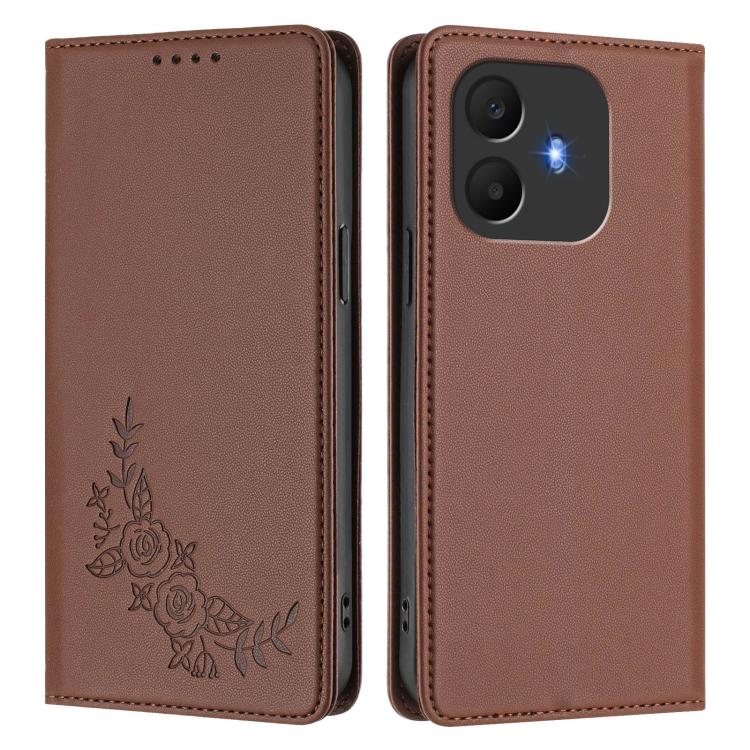 For TCL K70 Power 4G / K70 4G Peony Embossed Magnetic RFID Vegan Leather Phone Case