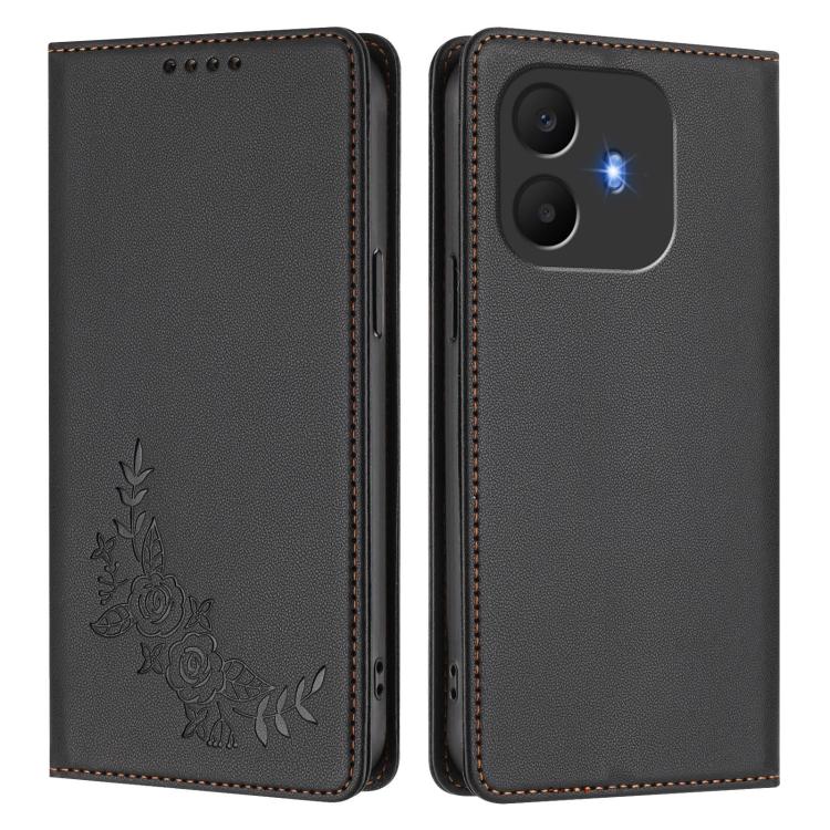 For TCL K70 Power 4G / K70 4G Peony Embossed Magnetic RFID Vegan Leather Phone Case