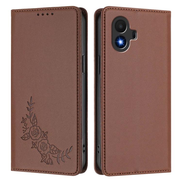 For TCL K70 SE Peony Embossed Magnetic RFID Vegan Leather Phone Case