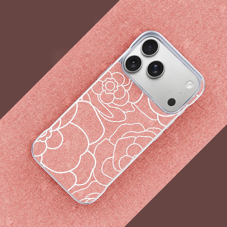 For iPhone 17 Pro Embossed Camellia Flower Linen Fabric Magnetic Half Coverage Phone Case