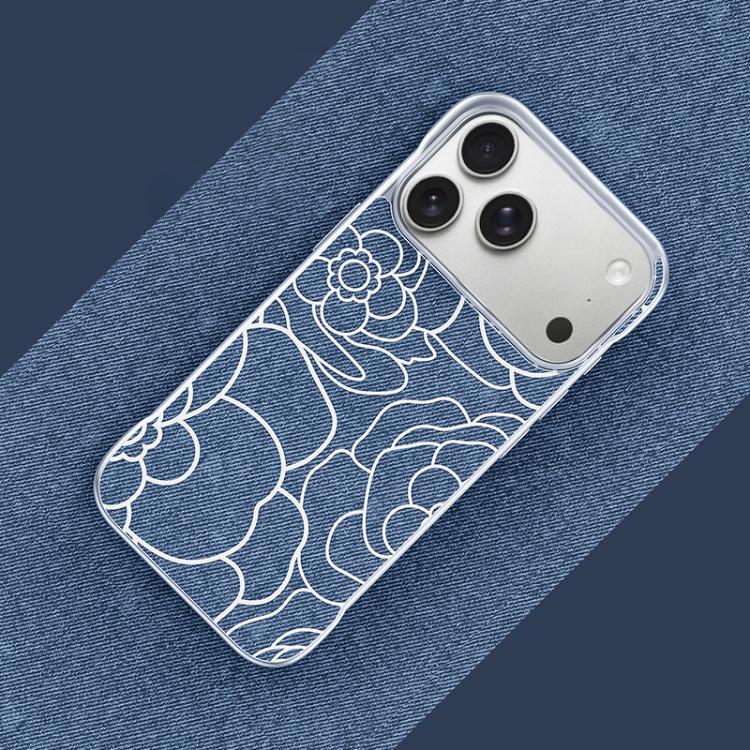 For iPhone 17 Pro Embossed Camellia Flower Linen Fabric Magnetic Half Coverage Phone Case