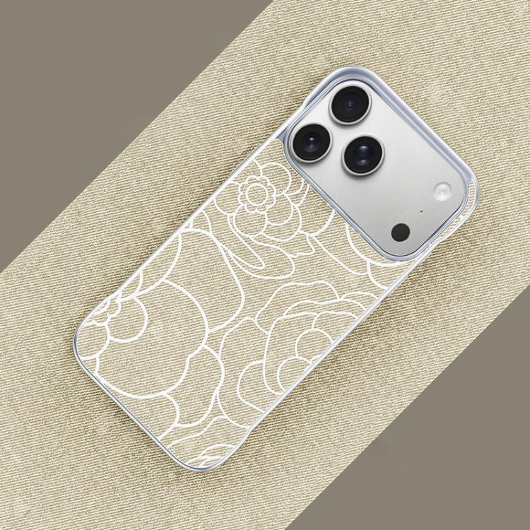 For iPhone 17 Pro Embossed Camellia Flower Linen Fabric Magnetic Half Coverage Phone Case
