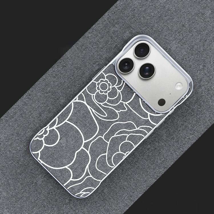 For iPhone 17 Pro Embossed Camellia Flower Linen Fabric Magnetic Half Coverage Phone Case