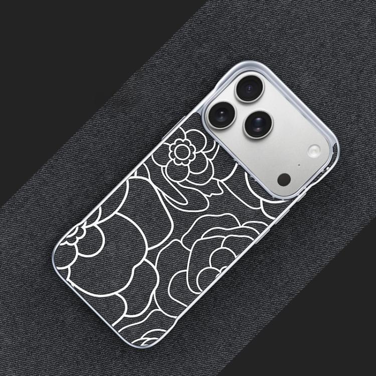 For iPhone 17 Pro Embossed Camellia Flower Linen Fabric Magnetic Half Coverage Phone Case