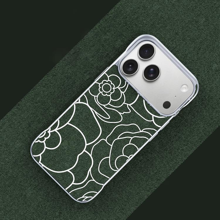 For iPhone 17 Pro Embossed Camellia Flower Linen Fabric Magnetic Half Coverage Phone Case