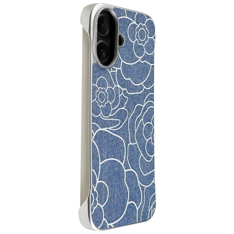 For iPhone 17 Embossed Camellia Flower Linen Fabric Magnetic Half Coverage Phone Case