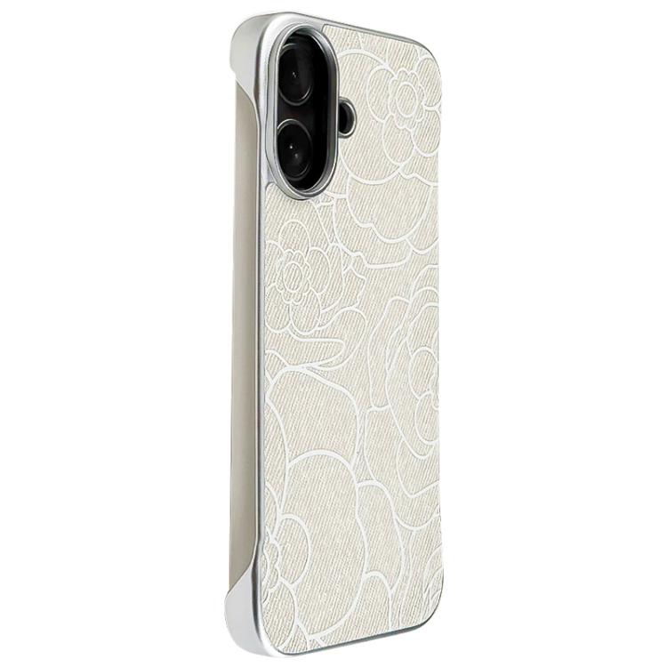 For iPhone 17 Embossed Camellia Flower Linen Fabric Magnetic Half Coverage Phone Case