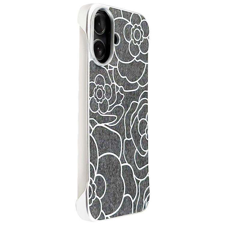 For iPhone 17 Embossed Camellia Flower Linen Fabric Magnetic Half Coverage Phone Case