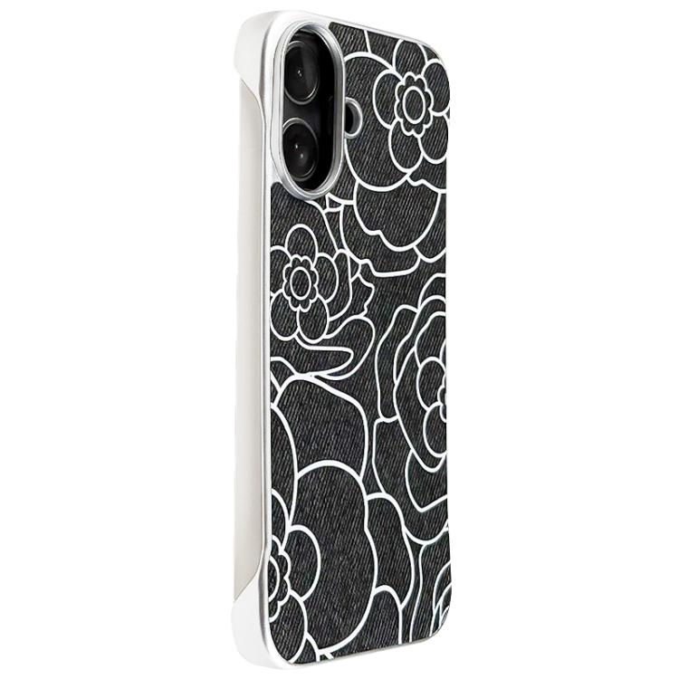 For iPhone 17 Embossed Camellia Flower Linen Fabric Magnetic Half Coverage Phone Case