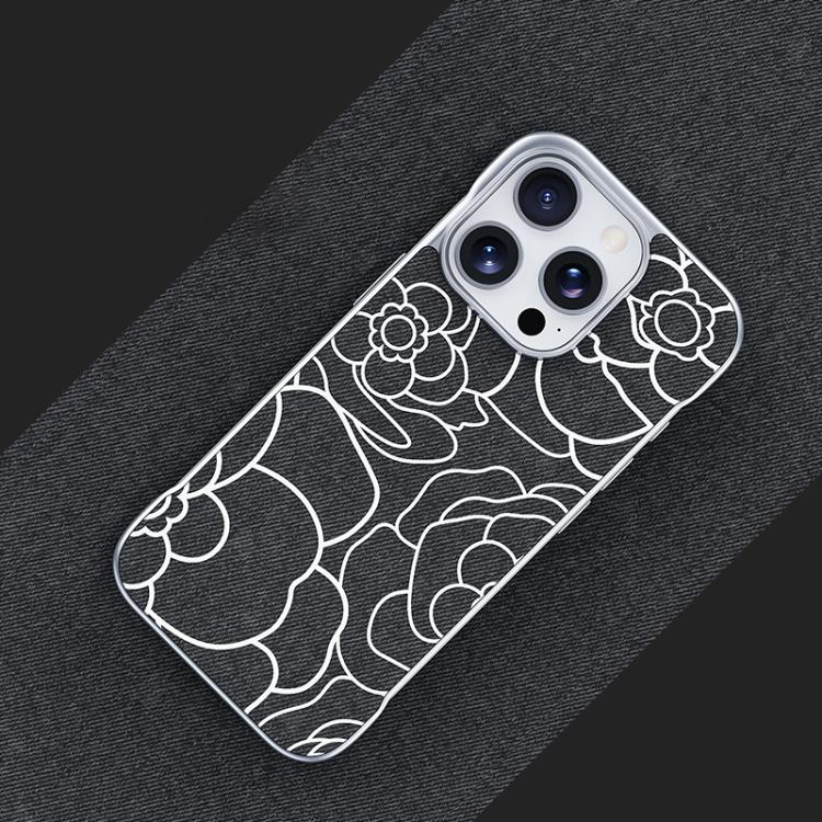 For iPhone 14 Pro Embossed Camellia Flower Linen Fabric Magnetic Half Coverage Phone Case