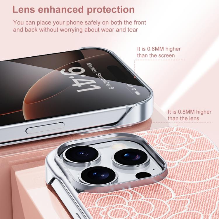 For iPhone 17 Pro Embossed Camellia Flower Linen Fabric Magnetic Half Coverage Phone Case