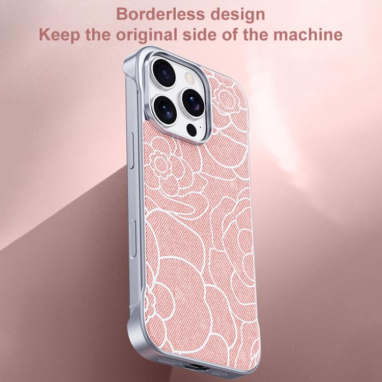 For iPhone 17 Pro Embossed Camellia Flower Linen Fabric Magnetic Half Coverage Phone Case
