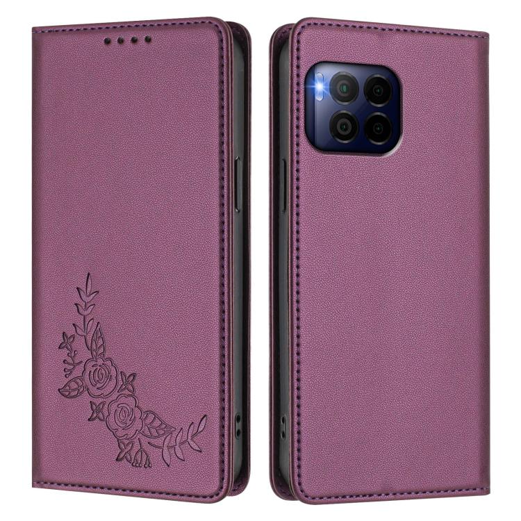 For T-Mobile REVVL 7 Pro 5G / T Phone 2 Pro 5G Peony Embossed Magnetic RFID Vegan Leather Phone Case
