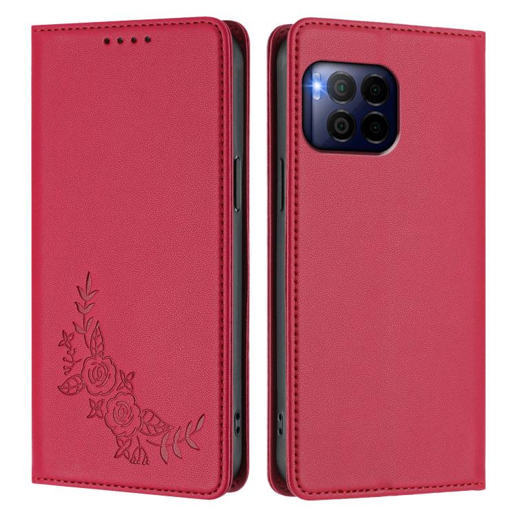 For T-Mobile REVVL 7 Pro 5G / T Phone 2 Pro 5G Peony Embossed Magnetic RFID Vegan Leather Phone Case
