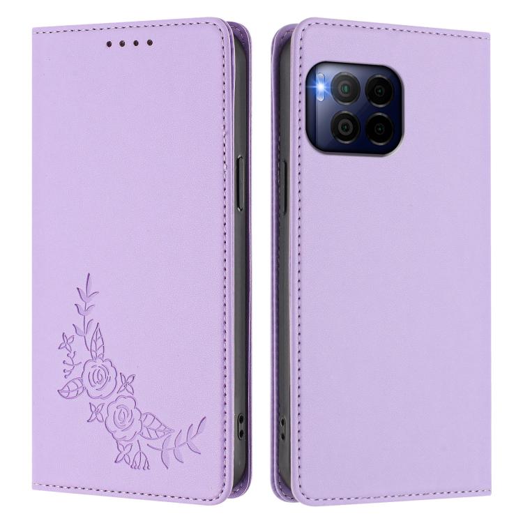 For T-Mobile REVVL 7 Pro 5G / T Phone 2 Pro 5G Peony Embossed Magnetic RFID Vegan Leather Phone Case