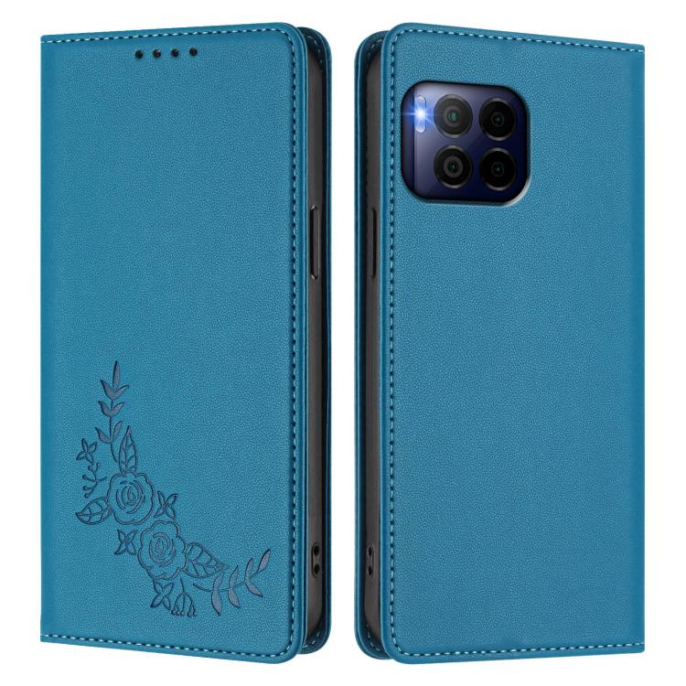 For T-Mobile REVVL 7 Pro 5G / T Phone 2 Pro 5G Peony Embossed Magnetic RFID Vegan Leather Phone Case