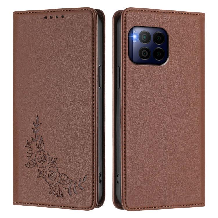 For T-Mobile REVVL 7 Pro 5G / T Phone 2 Pro 5G Peony Embossed Magnetic RFID Vegan Leather Phone Case