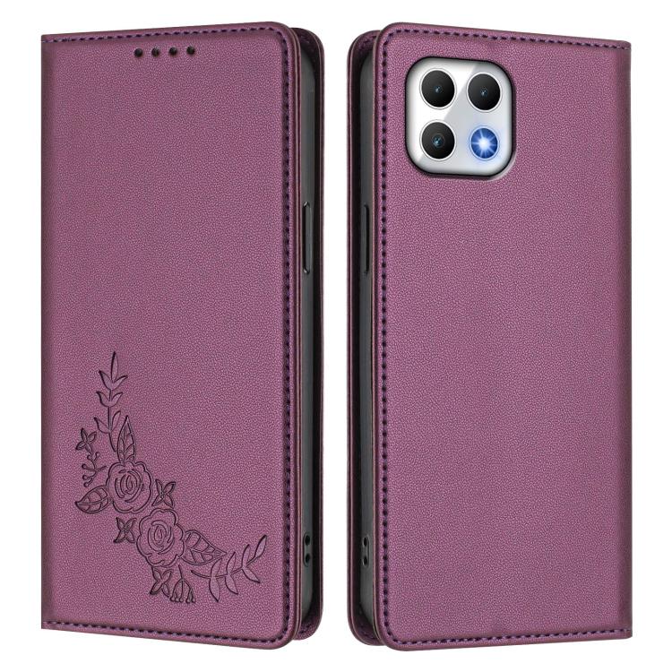 For T-Mobile REVVL 7 5G / T Phone 2 5G Peony Embossed Magnetic RFID Vegan Leather Phone Case