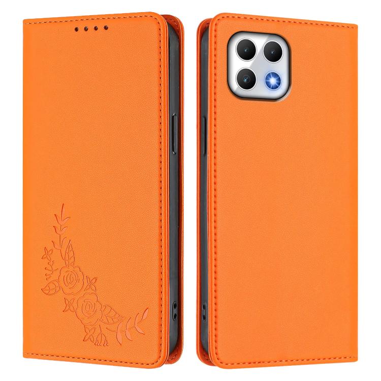 For T-Mobile REVVL 7 5G / T Phone 2 5G Peony Embossed Magnetic RFID Vegan Leather Phone Case