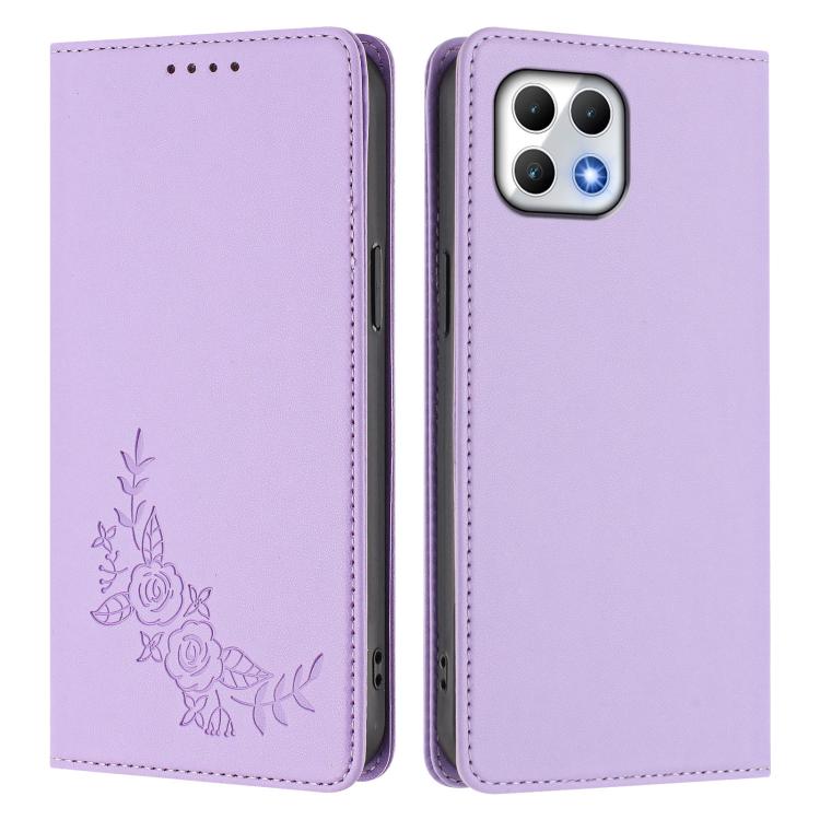 For T-Mobile REVVL 7 5G / T Phone 2 5G Peony Embossed Magnetic RFID Vegan Leather Phone Case
