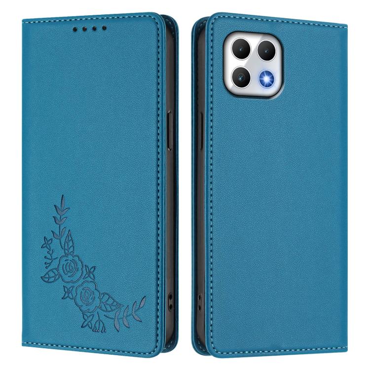 For T-Mobile REVVL 7 5G / T Phone 2 5G Peony Embossed Magnetic RFID Vegan Leather Phone Case